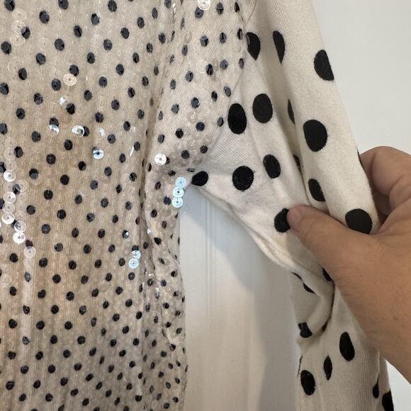 Milano Twinset Embellished Knit Polka Dot Sweater Sz Small 3/4 Sleeve Black - Picture 5 of 8